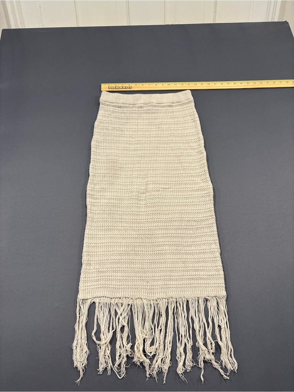 Fringed Knit Pencil Skirt in Cream